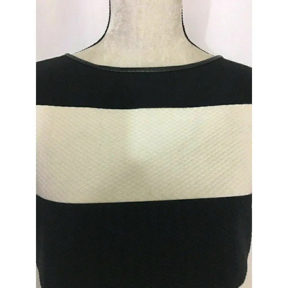 Zara Womens Black White Striped Short Sleeve quilted sweater Top t shirt Small